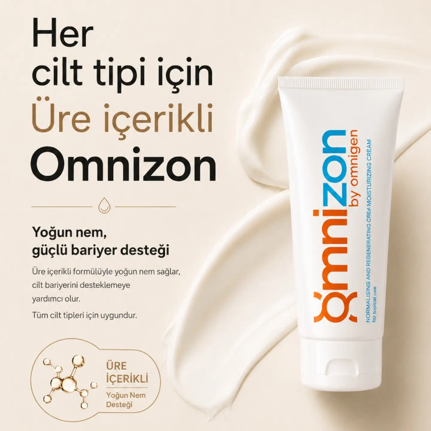 Her cilt tipi için Üre içerikli Omnizon: yoğun nem, güçlü bariyer desteği.